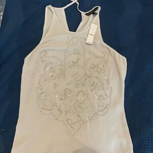 White House Black Market NWT Elegant White Beaded Embellished Women's Tank Top